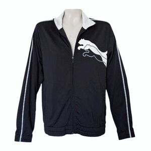 Puma Black Track Jacket with White Logo Cat Activewear Golf Windbreaker Unisex